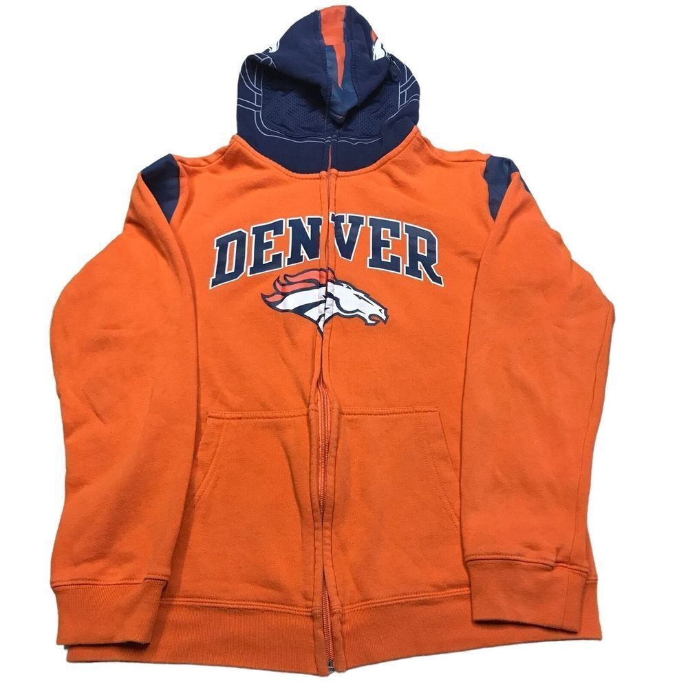 NFL Team Apparel Full zip hooded Jacket Blue Orange Denver Broncos youth size Lg